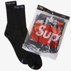 Supreme Hanes Crew Socks (Black, 4-Pack)